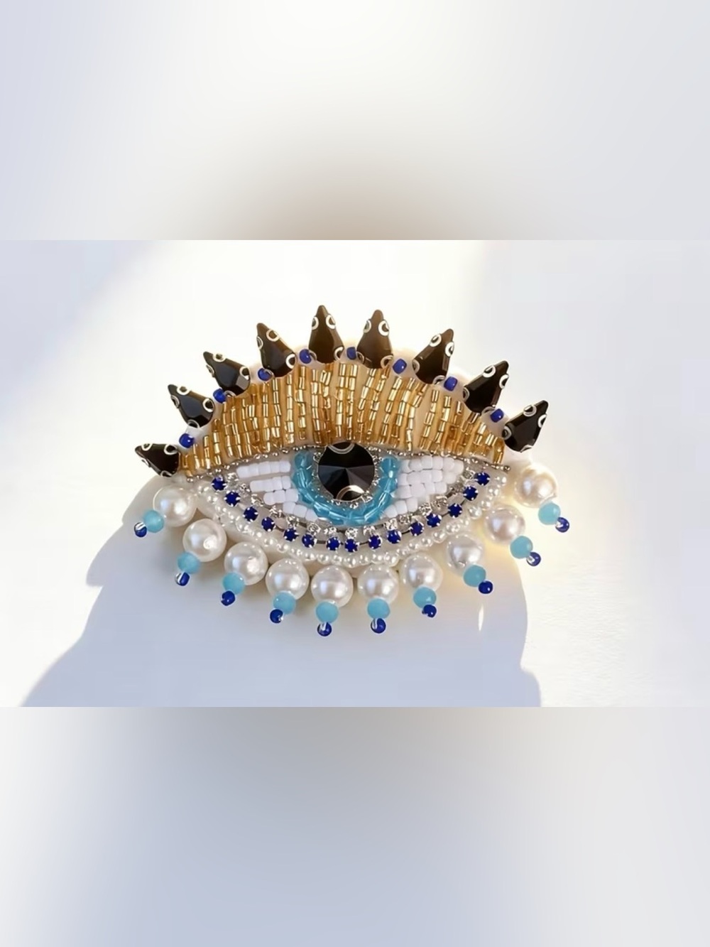 Blue and Gold Beaded Eye Brooch - Women Jewelry
